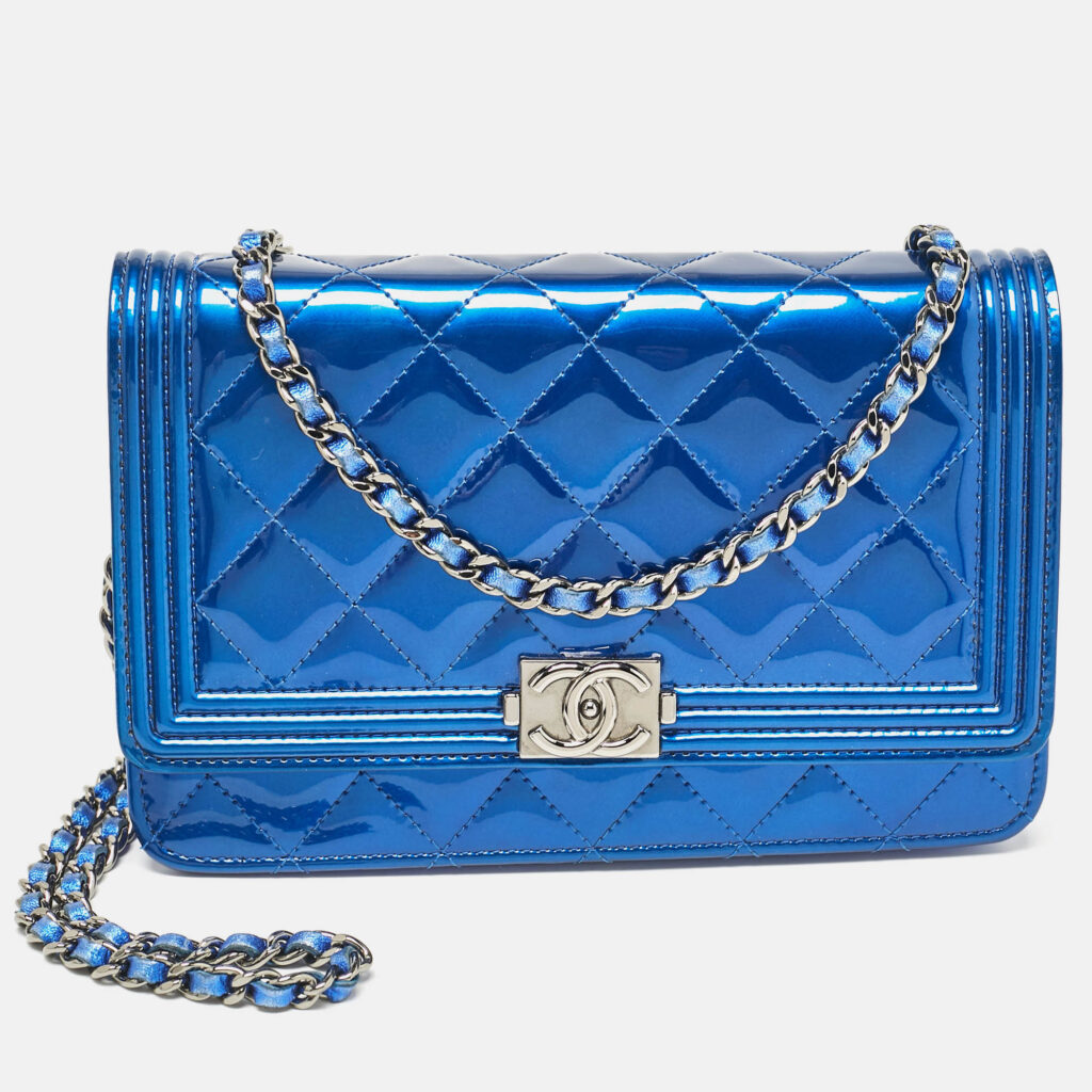luxury-women-chanel-used-handbags-p1088990-014.jpg Chanel Royal Blue Quilted Patent Leather Boy Wallet on Chain