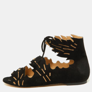 charlotte olympia black suede eve leaf flat sandals size 39