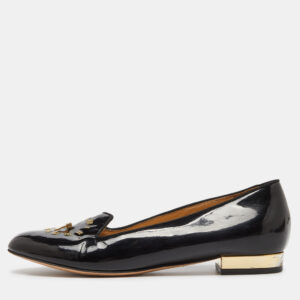 charlotte olympia black patent leather fashionably late clock face smoking slippers size 36