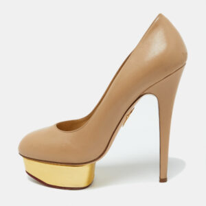 charlotte olympia beige leather dolly platform pumps size 39.5