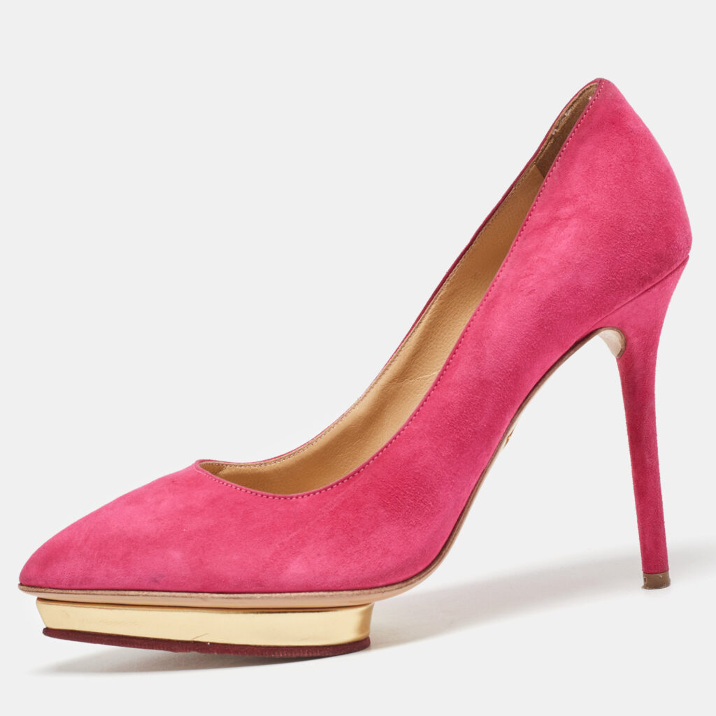 luxury-women-charlotte-olympia-used-shoes-p1033235-007.jpg Charlotte Olympia Pink Suede Platform Pumps Size 36