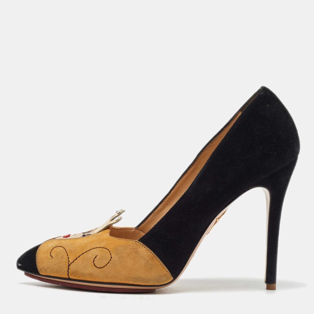 luxury-women-charlotte-olympia-used-shoes-p1078893-003.jpg Charlotte Olympia Black/Yellow Suede Sleeping Beauty Pumps Size 37.5