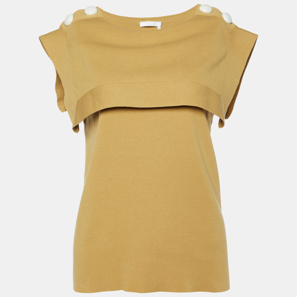 Chloe Fall Leaf Brown Cotton Knit Shoulder Buttoned Top S