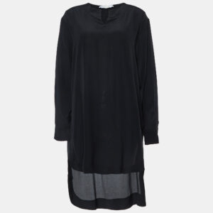 chloe black silk loose fit mini dress m