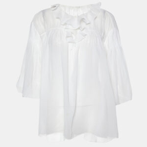 chloe off-white cotton pleated loose fit top m