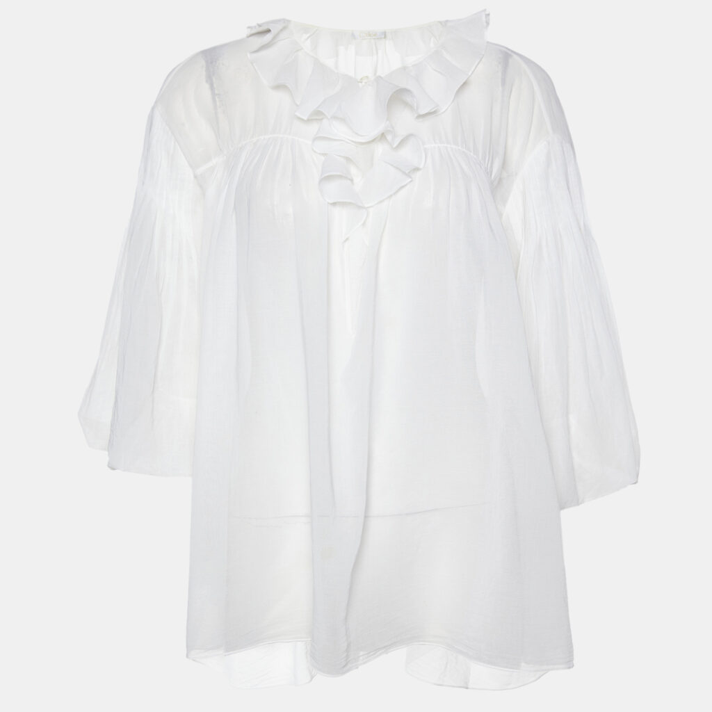 luxury-women-chloe-used-clothes-p1005758-001.jpg Chloe Off-White Cotton Pleated Loose Fit Top M