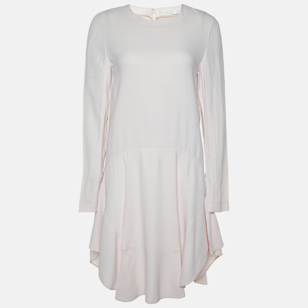 luxury-women-chloe-used-clothes-p1006738-001.jpg Chloe Pink Mist Crepe Mini Full Sleeves Dress M