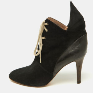 chloe black suede and leather pointed toe ankle booties size 38.5