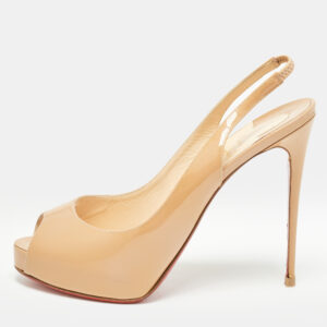 christian louboutin beige patent leather private number slingback pumps size 40