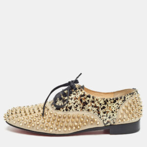 christian louboutin brown/black suede and pvc freddy spike oxfords size 40.5