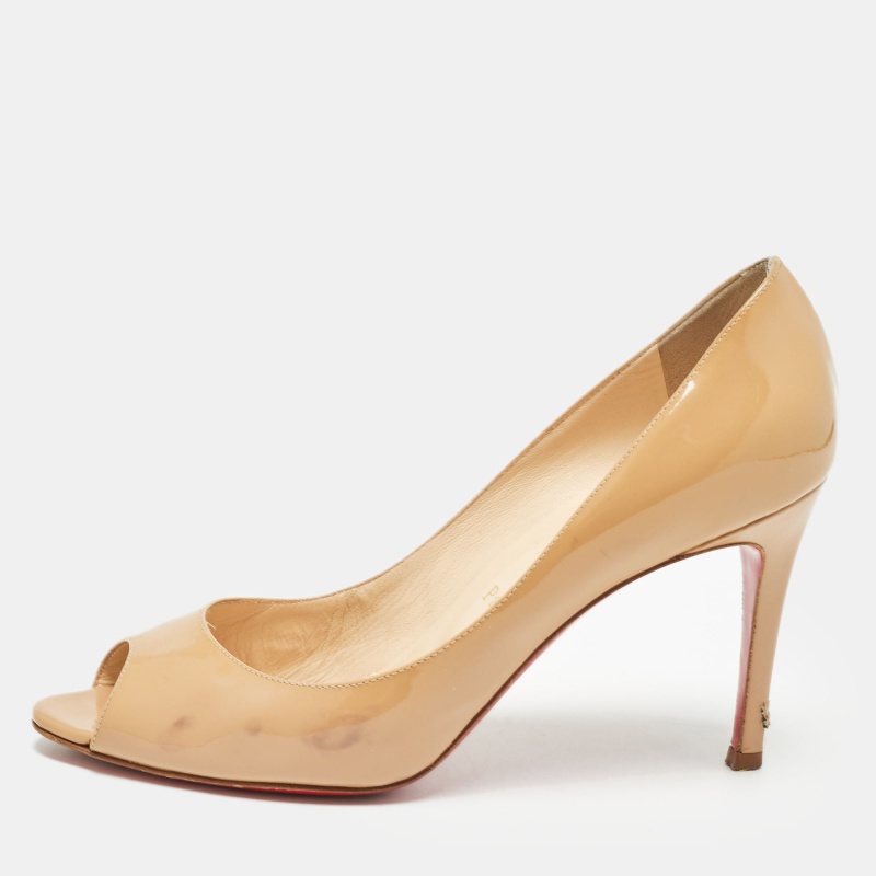 luxury-women-christian-louboutin-used-shoes-p1017867-1722486987-003.jpg Christian Louboutin Beige Patent Leather You You Pumps Size 38.5