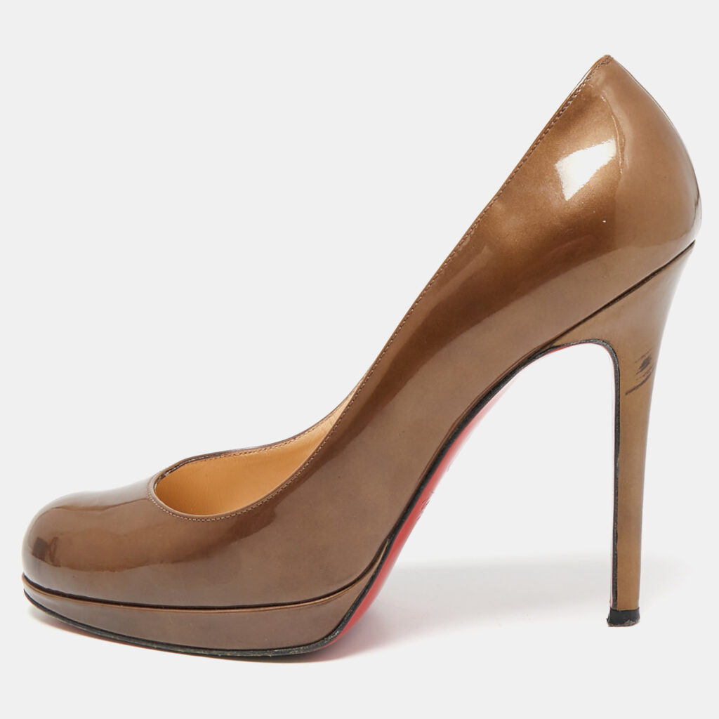 luxury-women-christian-louboutin-used-shoes-p1088310-001.jpg Christian Louboutin Brown Patent New Simple Platform Pumps Size 37