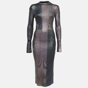 christopher kane multicolor foil print rib knit bodycon dress m