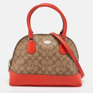 coach orange/signature coated canvas and leather cora dome satchel
