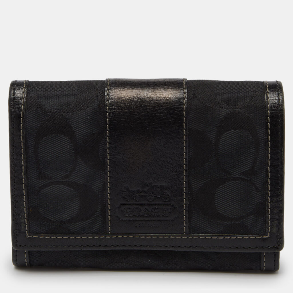 luxury-women-coach-used-handbags-p1004237-007.jpg Coach Black Signature Canvas and Leather Continental Wallet