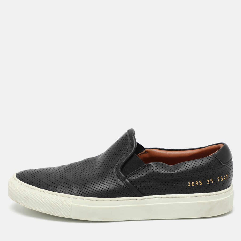 luxury-women-common-projects-used-shoes-p1033521-007.jpg Common Projects Black Perforated Leather Slip On Sneakers Size 35