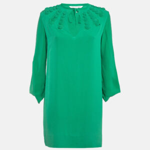 diane von furstenberg green silk long sleeve mini dress s