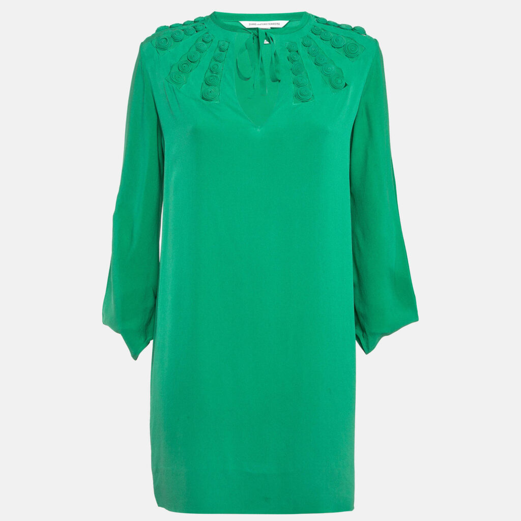 luxury-women-diane-von-furstenberg-used-clothes-p1000603-001.jpg Diane Von Furstenberg Green Silk Long Sleeve Mini Dress S