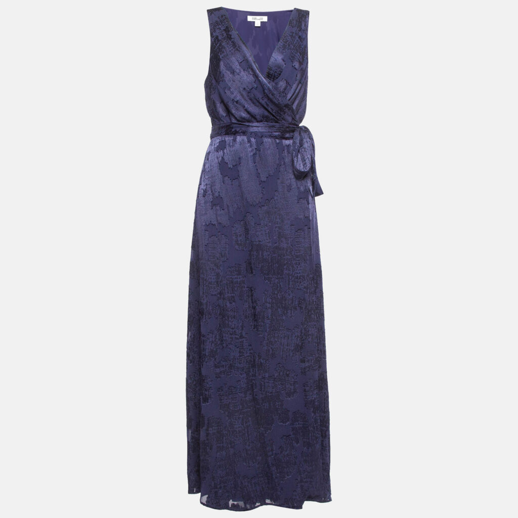 luxury-women-diane-von-furstenberg-used-clothes-p1007205-001.jpg Diane Von Furstenberg Navy Blue Jacquard Maxi Wrap Dress L