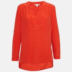 diane von furstenberg red silk half placket blouse m