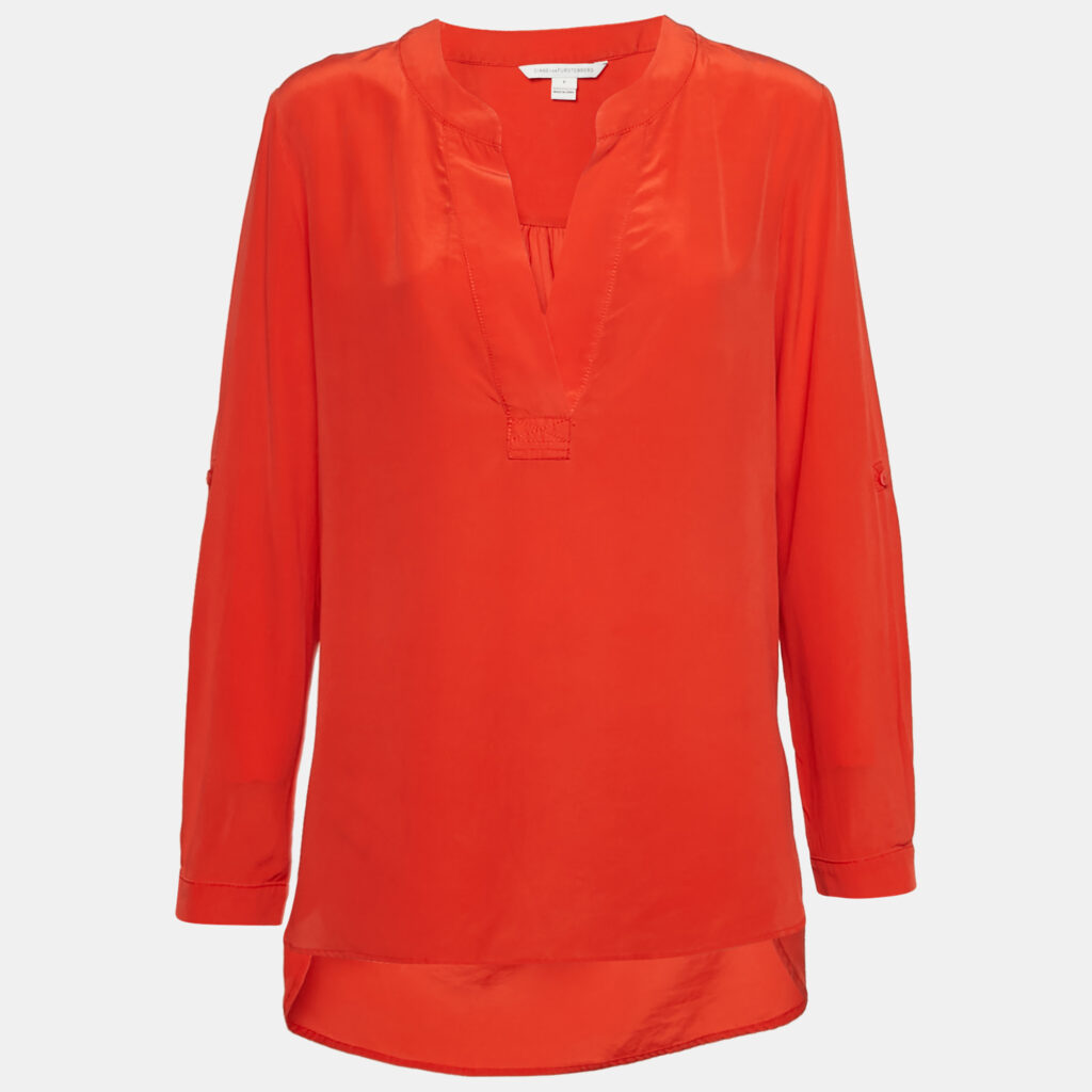 luxury-women-diane-von-furstenberg-used-clothes-p1078367-002.jpg Diane Von Furstenberg Red Silk Half Placket Blouse M