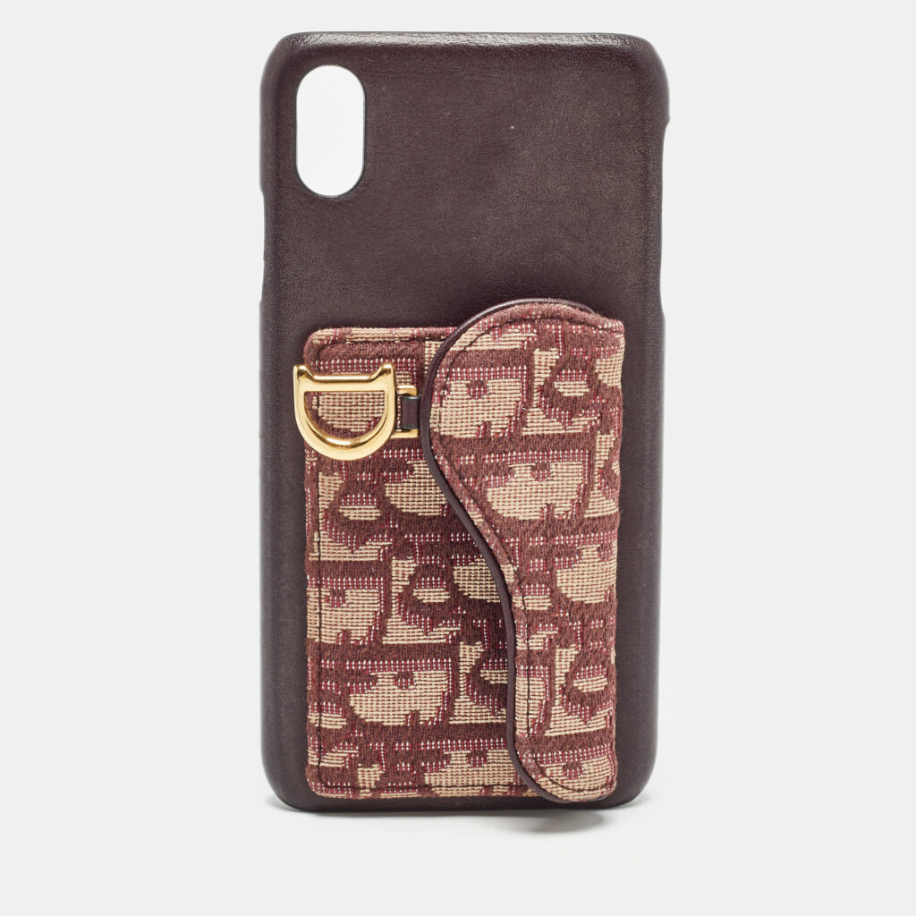 luxury-women-dior-used-accessories-p1017787-001.jpg Dior Burgundy Oblique Canvas and Leather iPhone XS Max Case