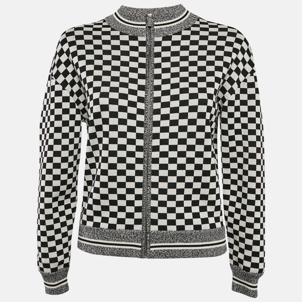 Christian Dior Black/White Checks J'Adior Stretch Knit Zip-Up Jacket S
