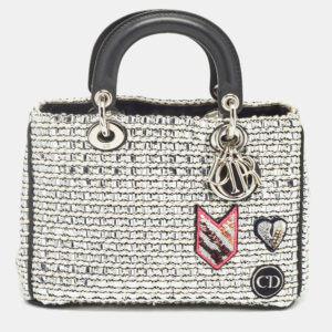 dior black/silver tweed and leather small diorissimo patch tote