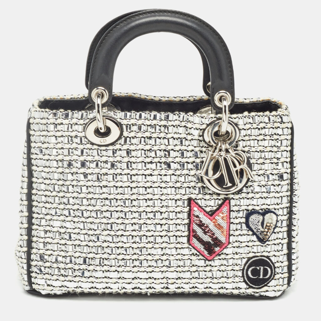 luxury-women-dior-used-handbags-p1003460-010.jpg Dior Black/Silver Tweed and Leather Small Diorissimo Patch Tote