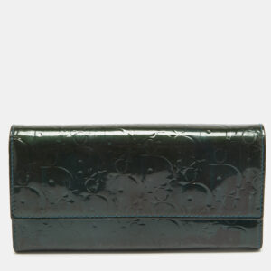 dior green oblique embossed patent leather continental flap wallet