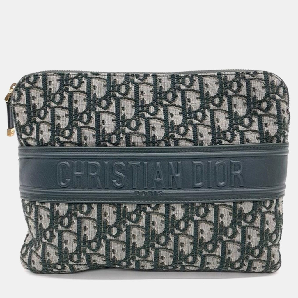 luxury-women-dior-used-handbags-p1007707-001.jpeg Dior Green Oblique Canvas Pouch Bag