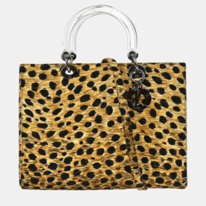 christian dior yellow cheetah lady dior handbag