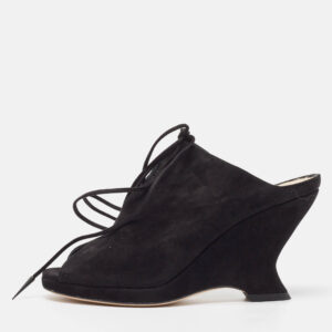 dior black suede wedge lace up sandals size 37