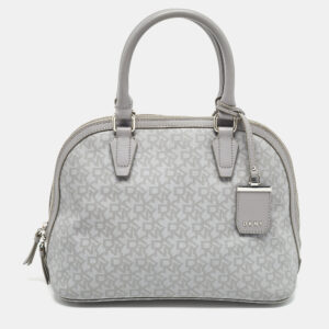 dkny grey signature coated canvas and leather dome satchel