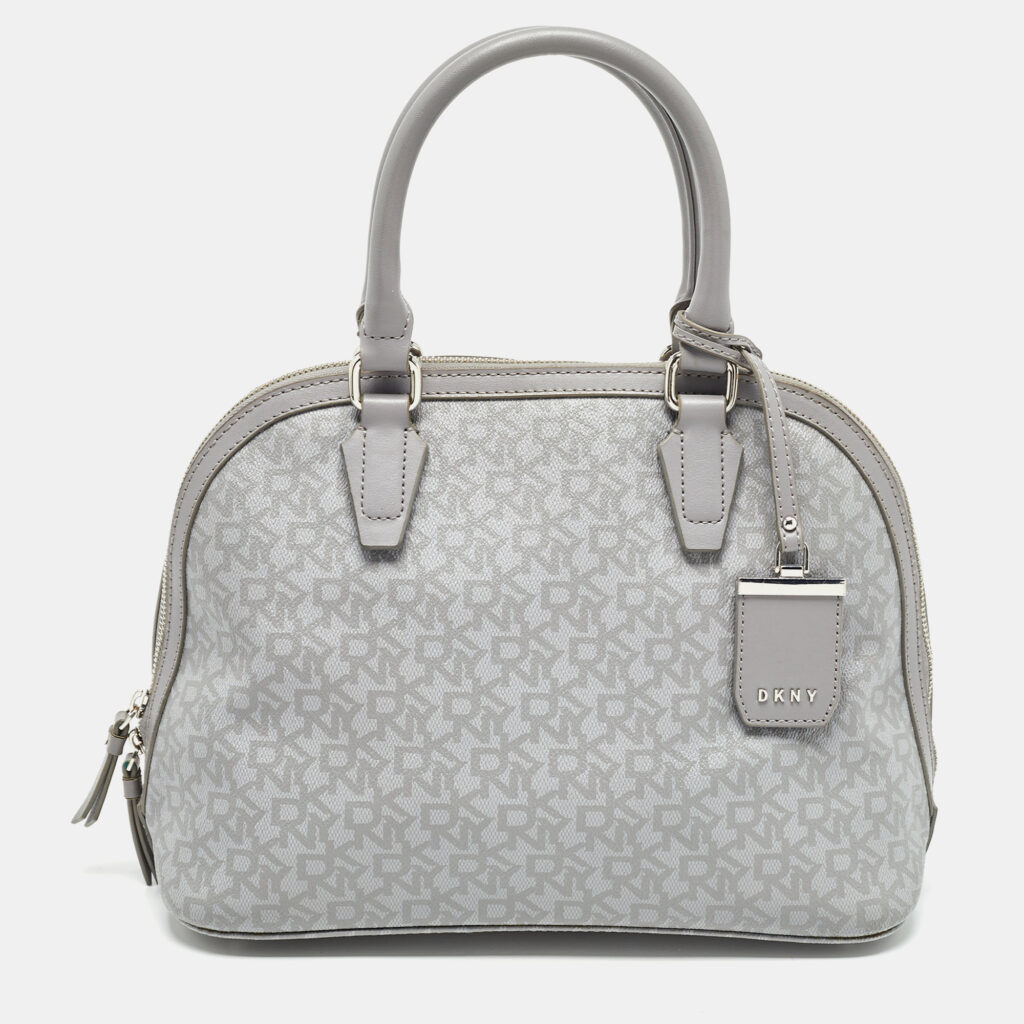 luxury-women-dkny-used-handbags-p1002129-012.jpg DKNY Grey Signature Coated Canvas and Leather Dome Satchel