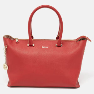 dkny red leather bryant park top zip tote