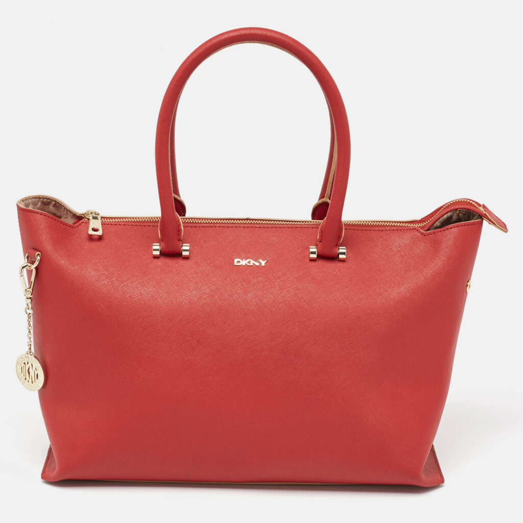 luxury-women-dkny-used-handbags-p1005198-018.jpg DKNY Red Leather Bryant Park Top Zip Tote