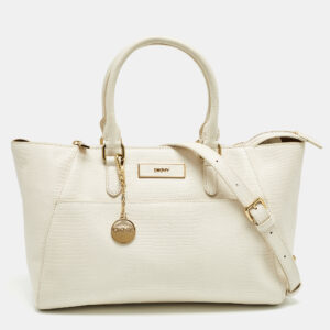 dkny off white lizard embossed leather top zip tote