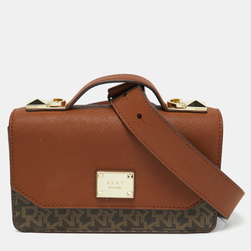 luxury-women-dkny-used-handbags-p1017447-011.jpg DKNY Brown Signature Coated Canvas and Leather Top Handle Bag