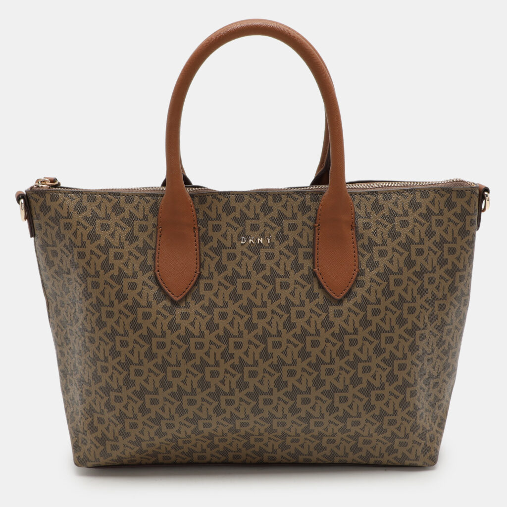 luxury-women-dkny-used-handbags-p1078254-012.jpg Dkny Brown Coated Canvas Tote