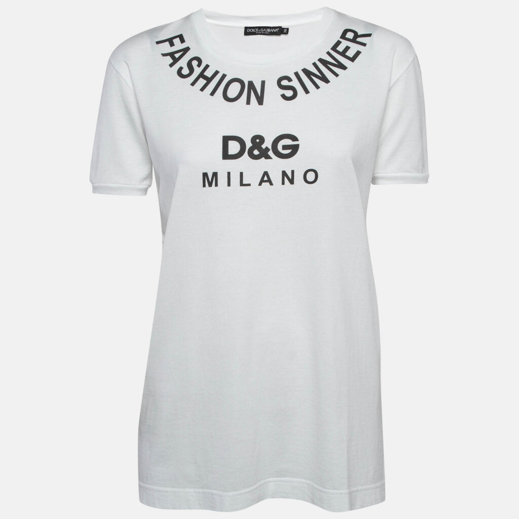 Dolce & Gabbana White Logo Print Cotton Jersey T-Shirt S