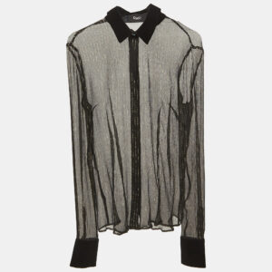 d&g black/gold lurex stripe velvet trim sheer shirt s