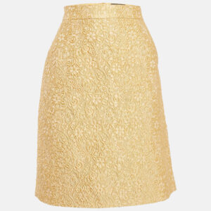 dolce & gabbana yellow textured jacquard pencil skirt m