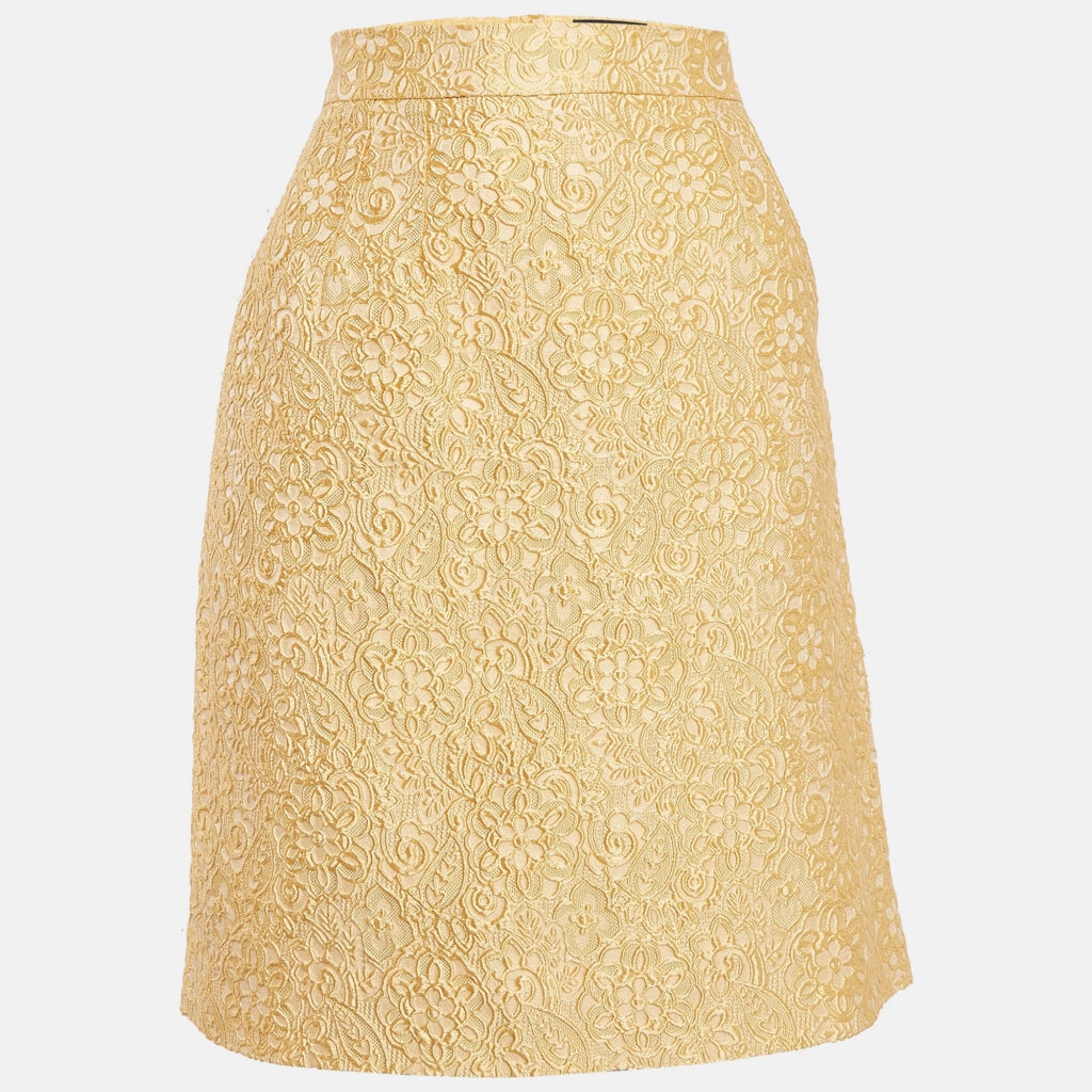 luxury-women-dolcegabbana-used-clothes-p1014963-001.jpg Dolce & Gabbana Yellow Textured Jacquard Pencil Skirt M
