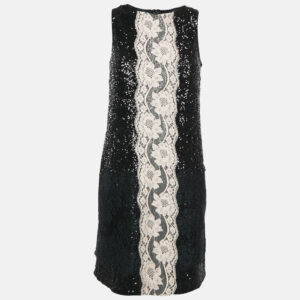 dolce & gabbana black sequin lace trimmed sleeveless mini dress m