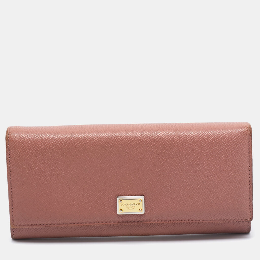 luxury-women-dolcegabbana-used-handbags-p1009220-001.jpg Dolce & Gabbana Dusty Pink Leather Flap Continental Wallet