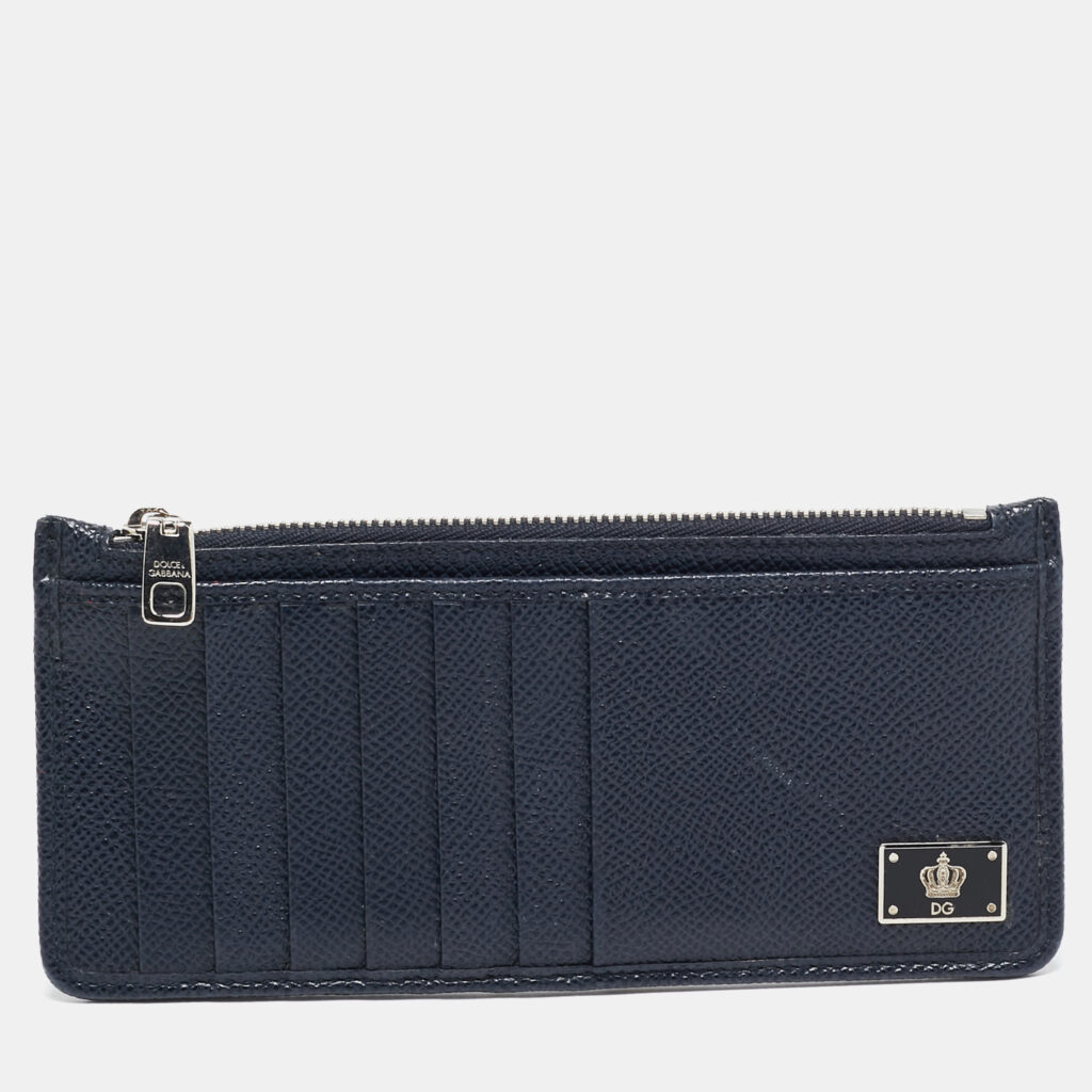 luxury-women-dolcegabbana-used-handbags-p1079186-008.jpg Dolce & Gabbana Navy Blue Leather Vertical Zip Card Case