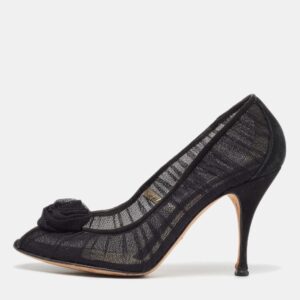 dolce & gabbana black tulle fabric flower applique peep toe pumps size 40