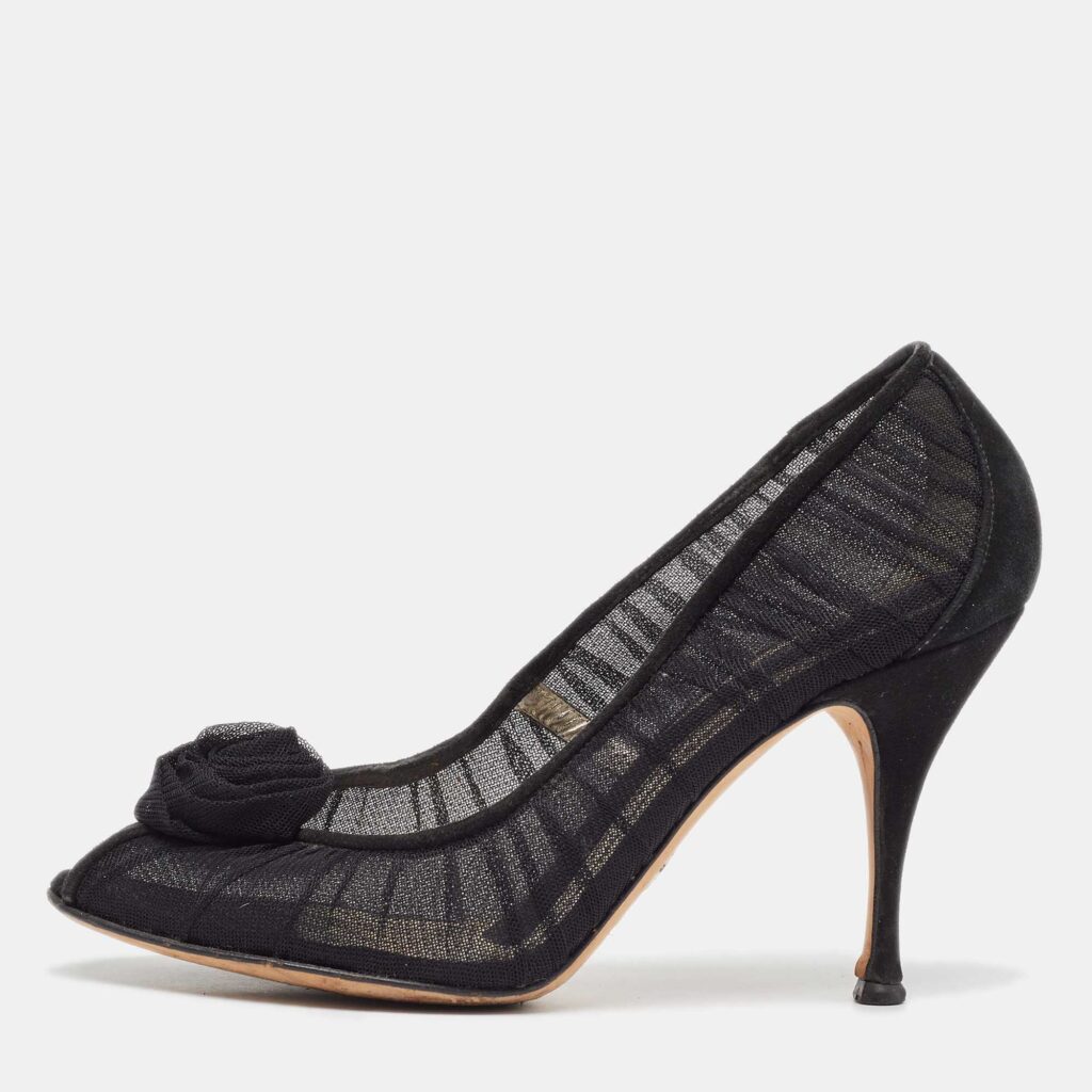 luxury-women-dolcegabbana-used-shoes-p1002211-003.jpg Dolce & Gabbana Black Tulle Fabric Flower Applique Peep Toe Pumps Size 40