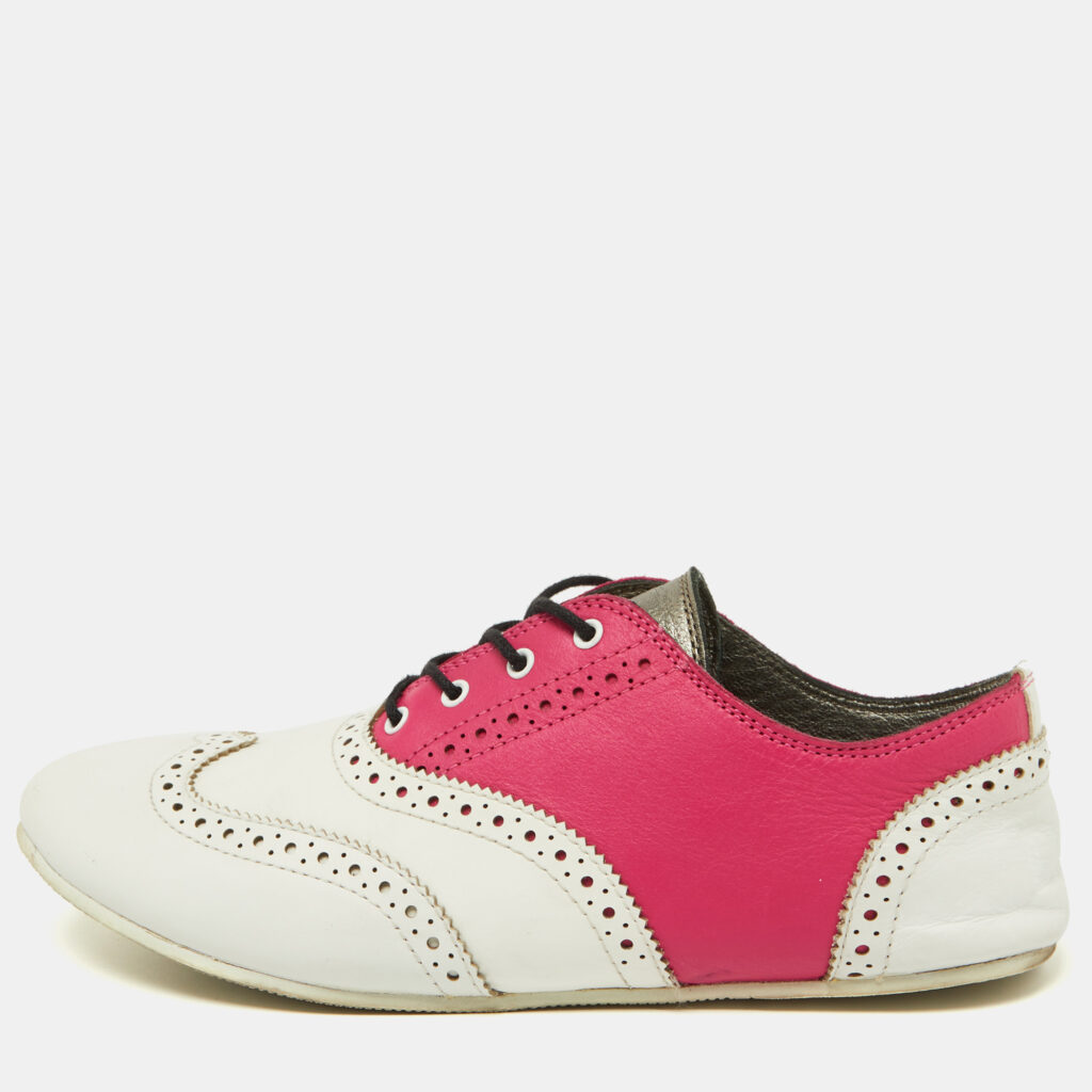 luxury-women-dolcegabbana-used-shoes-p1004214-001.jpg Dolce & Gabbana Pink/White Brogue Leather Oxford Sneakers Size 36